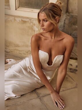 Saints + Secrets Encore Strapless Satin Maxi Dress Champagne | NWT | US XS